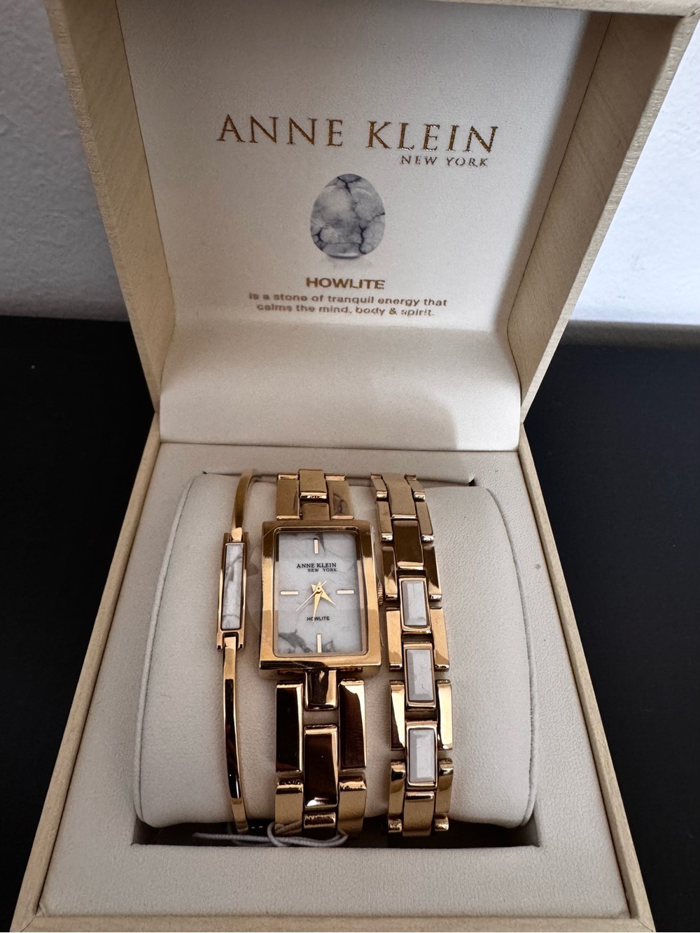 Anne Klein Gold and White Howlite Bracelet Watch Set
